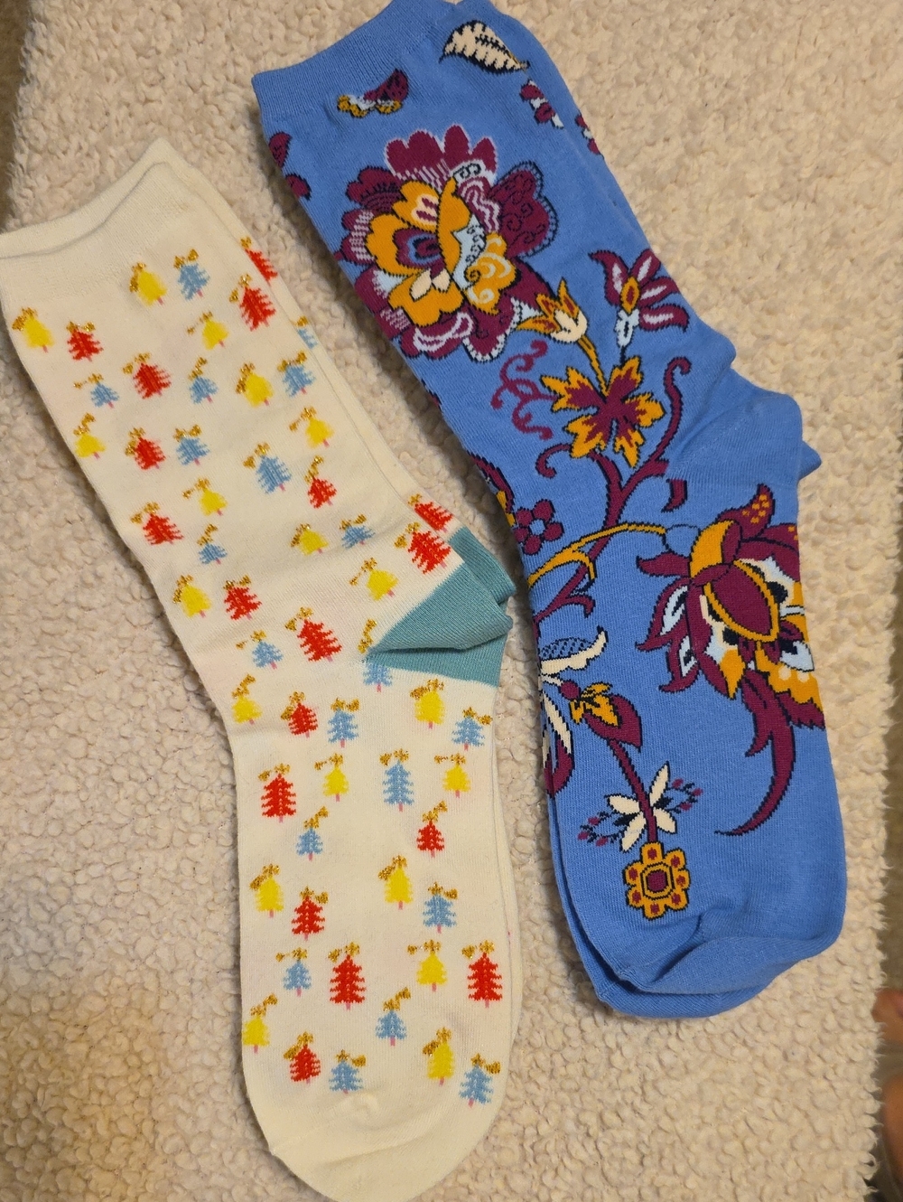 Talbots Women's Floral & Pattern Crew Socks - Blue & Cream